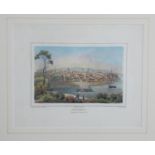 A framed and glazed antique hand coloured engraving by Onken and Laer of a hillside view of