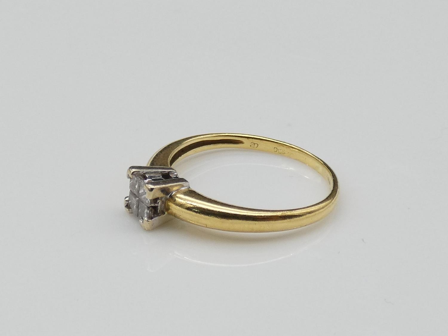 A vintage 18 carat yellow gold, platinum and diamond ring. Set with four square princess cut - Image 4 of 4