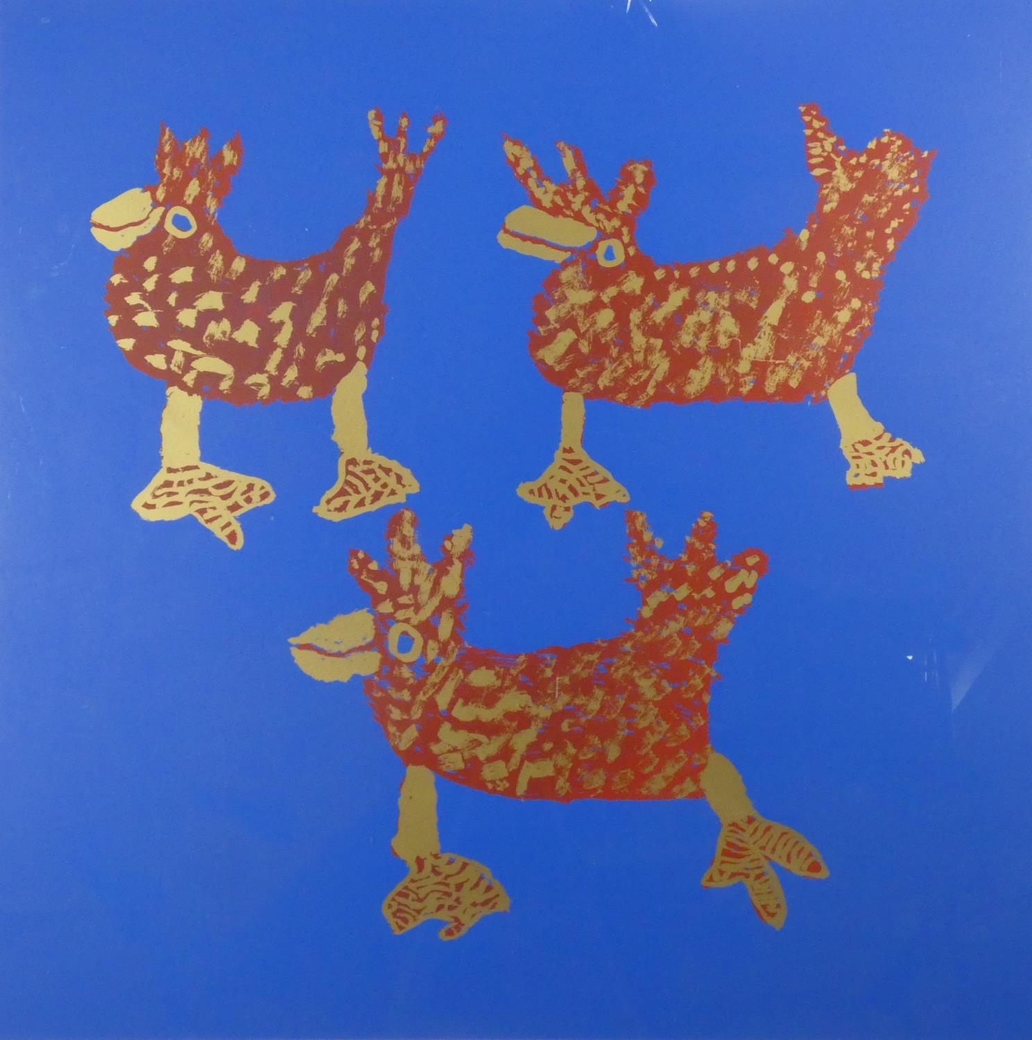 A signed limited edition print, 10th of 10, Three French Hens, Sadie Main. H.110 W.105cm