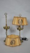 A pair of vintage brass triple branch table lamps. H.55cm