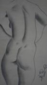 A framed and glazed charcoal sketch, nude study, signed, monogrammed and dated. H.44 W.34cm