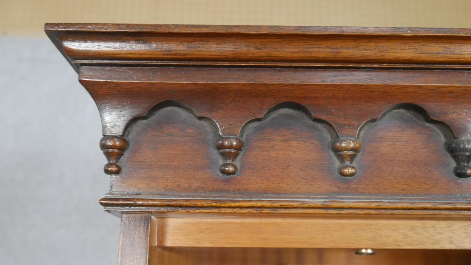 A Georgian style mahogany hall cupboard with panel door enclosing hanging space on shaped bracket - Image 10 of 11