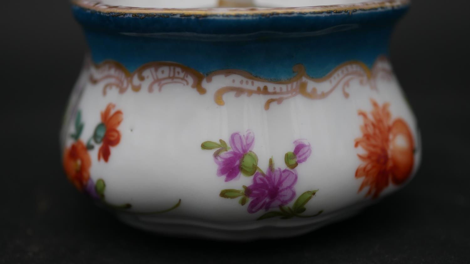 Various items of Dresden and Continental hand painted porcelain to include two cups with saucers, - Image 20 of 21