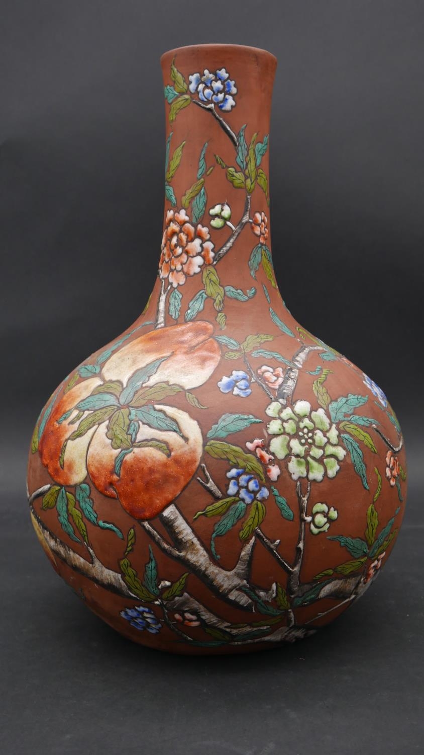 Two Chinese Yixing stoneware pieces, 20th Century, each enamelled with different designs. The urn - Image 2 of 10