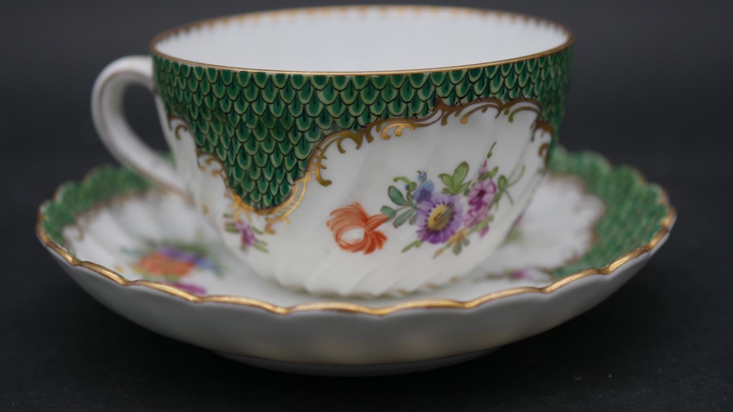 Various items of Dresden and Continental hand painted porcelain to include two cups with saucers, - Image 2 of 21