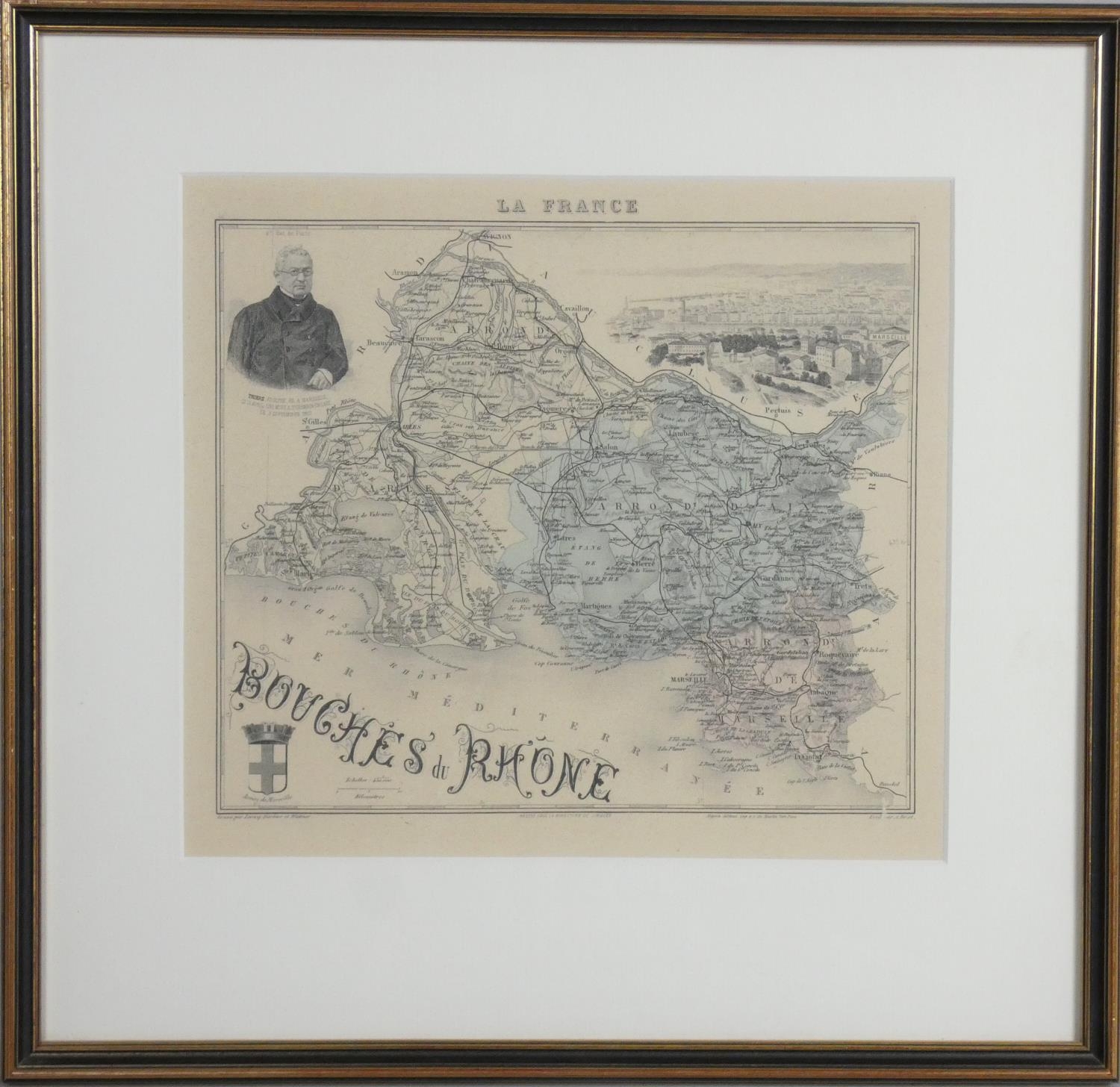 A Framed and glazed antique map of Bouches Du Rhone. Gravé par Barbier and Waltner. Illustrated - Image 2 of 8