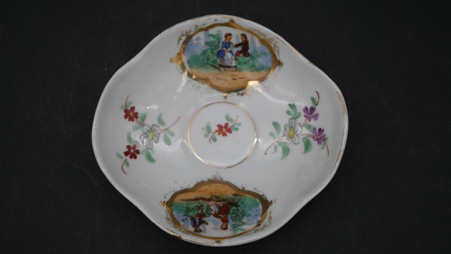 Various items of Dresden and Continental hand painted porcelain to include two cups with saucers, - Image 8 of 21