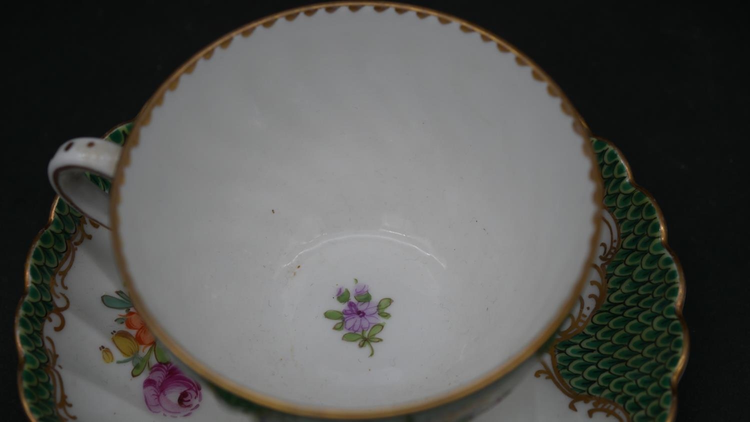 Various items of Dresden and Continental hand painted porcelain to include two cups with saucers, - Image 3 of 21