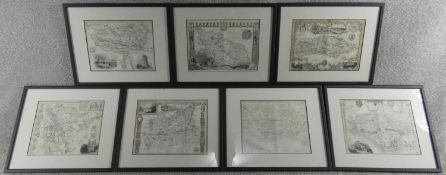 Seven framed and glazed antique engraved maps of various places in Great Britain. Sussex, Isle of