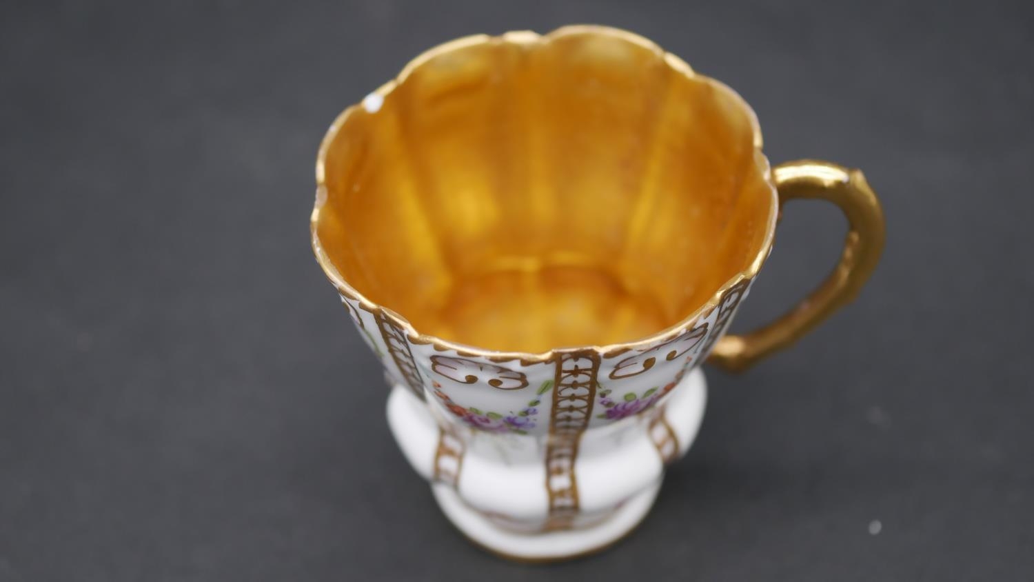 Various items of Dresden and Continental hand painted porcelain to include two cups with saucers, - Image 16 of 21
