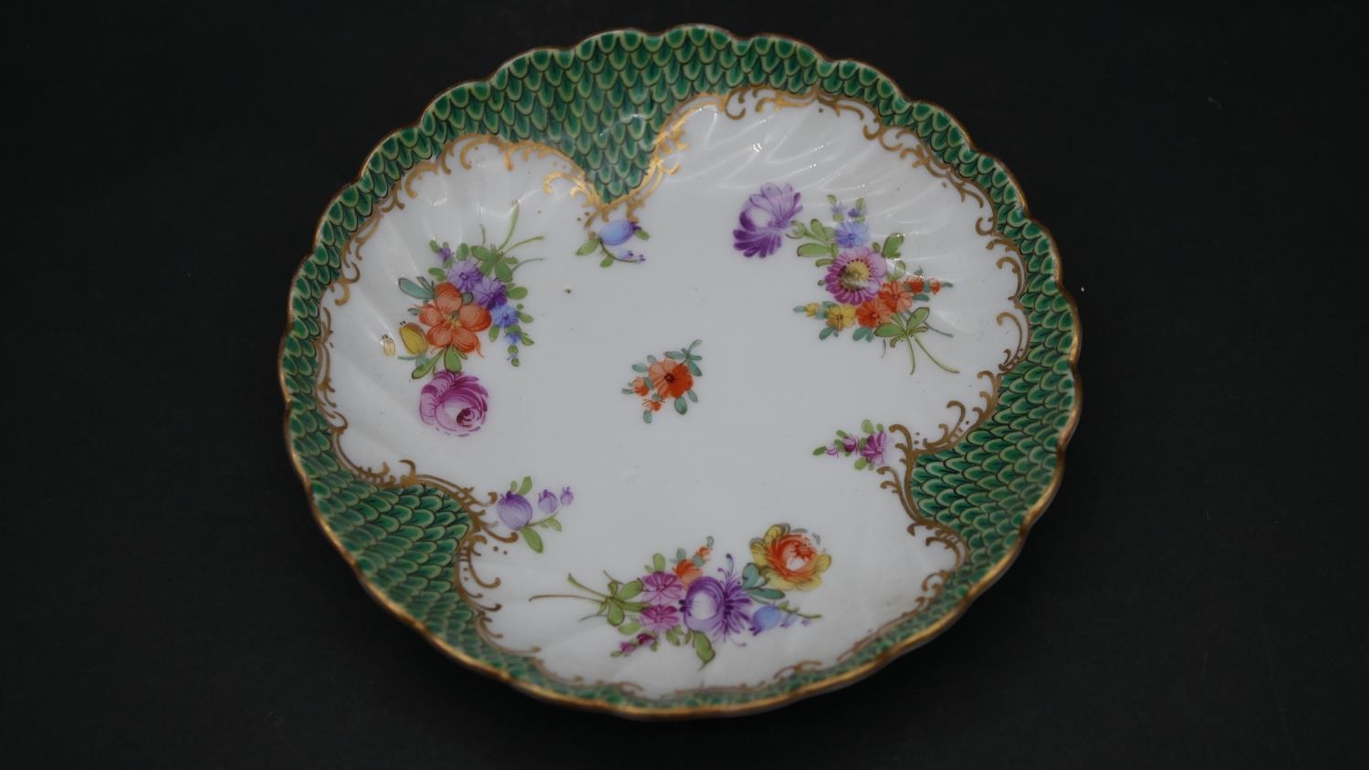 Various items of Dresden and Continental hand painted porcelain to include two cups with saucers, - Image 4 of 21