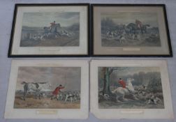 Four antique hand coloured hunting prints. Two framed and glazed. Depicting scenes from 'Fores