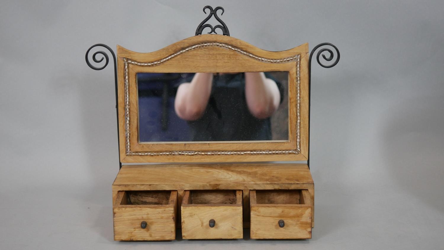 Two dressing table mirrors and an oak carving. H.38 W.47 D.14cm (Larger mirror) - Image 3 of 9