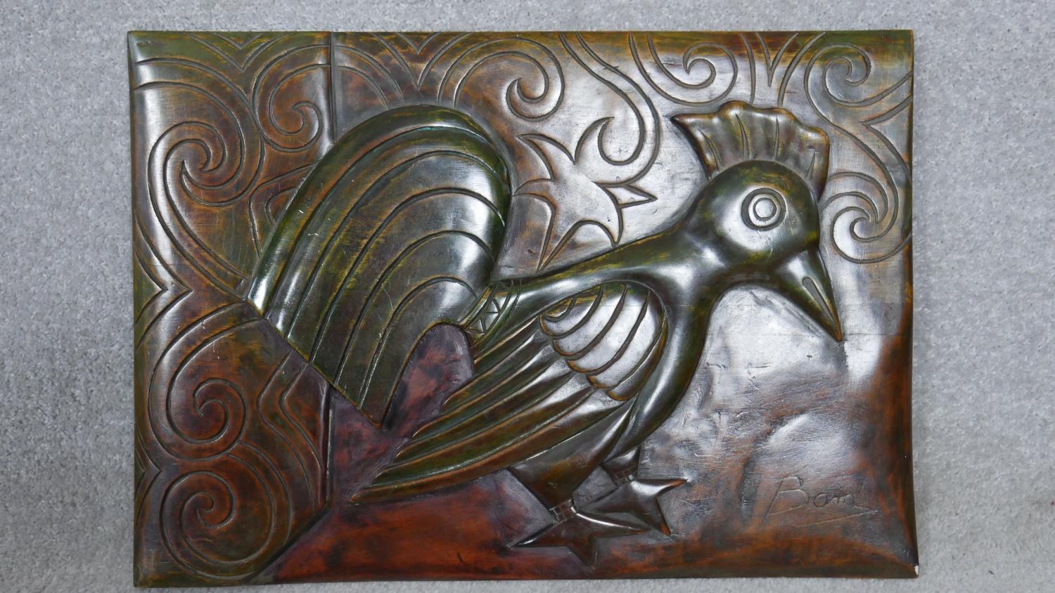 A set of three Eastern carved hardwood panels decorated with birds and fish. H.41 W.60cm - Image 5 of 8