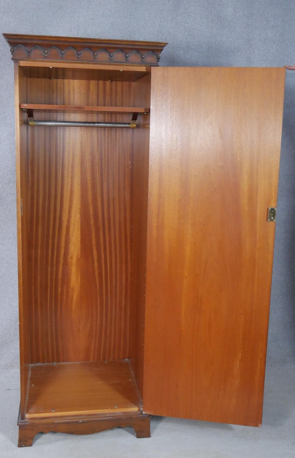 A Georgian style mahogany hall cupboard with panel door enclosing hanging space on shaped bracket - Image 6 of 11