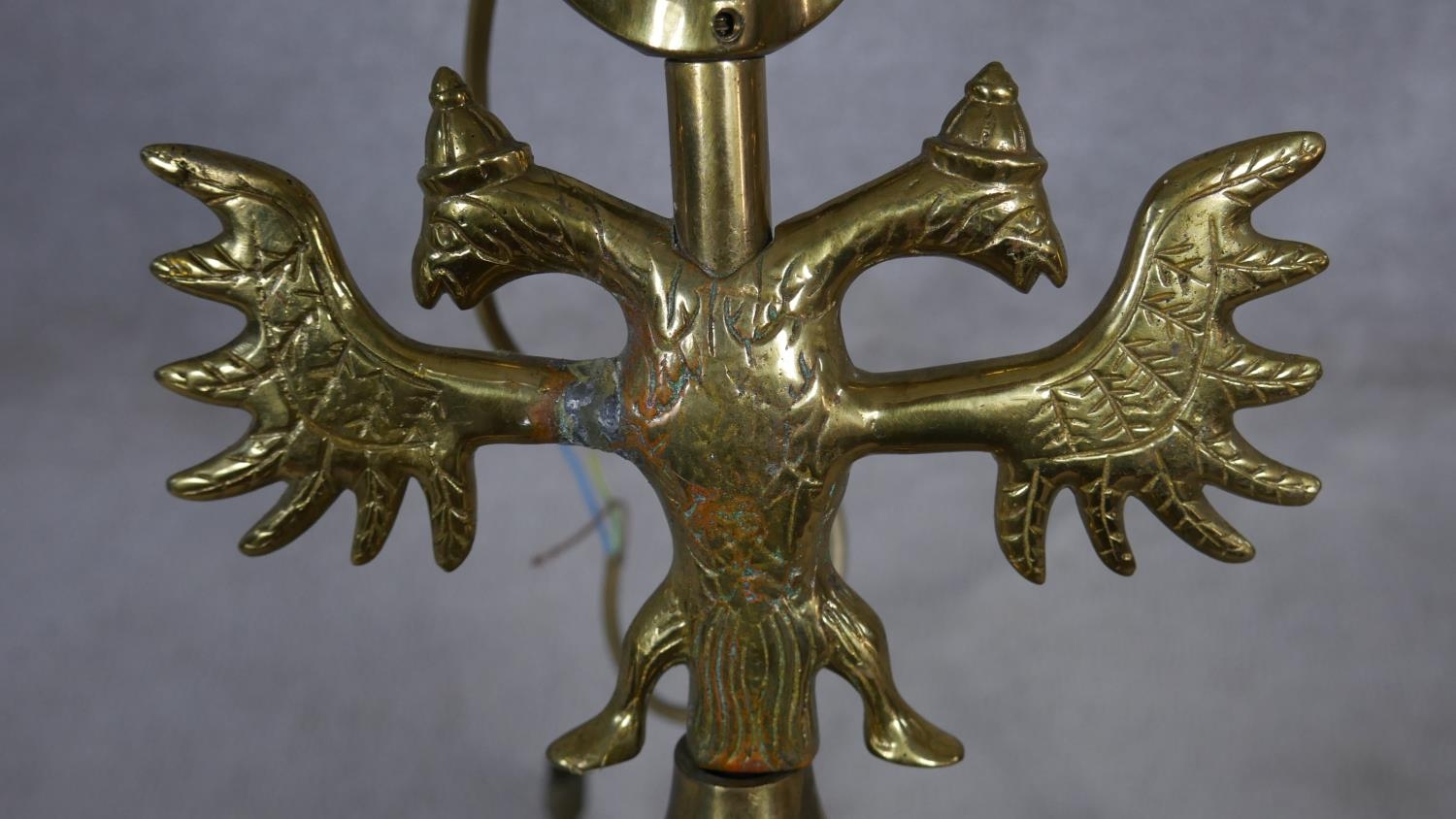 A Dutch style brass six branch chandelier with double headed eagle finials and scrolling arms. D. - Image 3 of 7