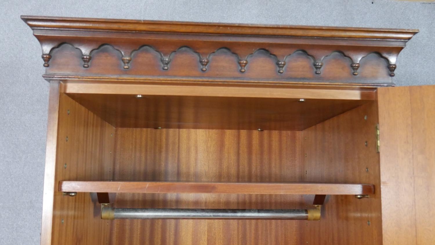 A Georgian style mahogany hall cupboard with panel door enclosing hanging space on shaped bracket - Image 8 of 11