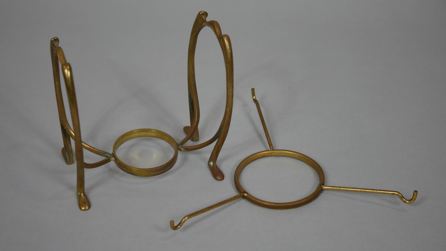 A brass fireside companion set, two trivets and various brass items. H.58cm (companion set) - Image 7 of 10