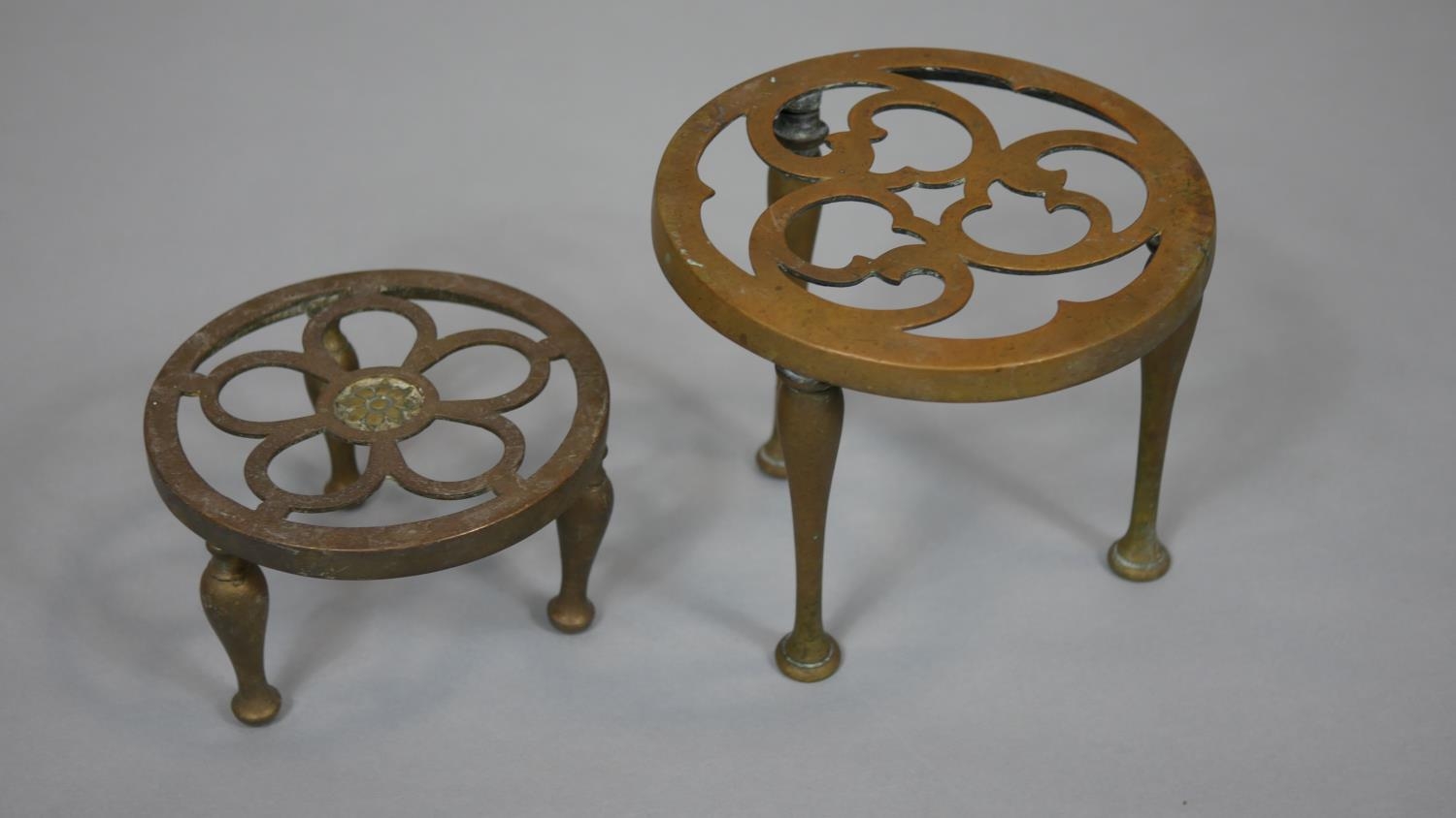 A brass fireside companion set, two trivets and various brass items. H.58cm (companion set) - Image 5 of 10