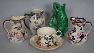 Two late 19th century Mason's Ironstone jugs, a Royal Doulton example, a Dartmouth Devon fish jug