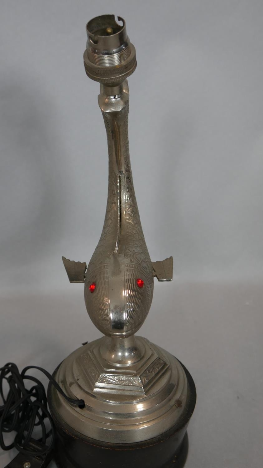 An embossed metal table lamp in the form of a leaping fish and a vintage gondola table lamp. H. - Image 3 of 7