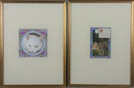 Debby Faulkner-Stevens (B.1954), a pair of framed and glazed watercolours, cat studies with