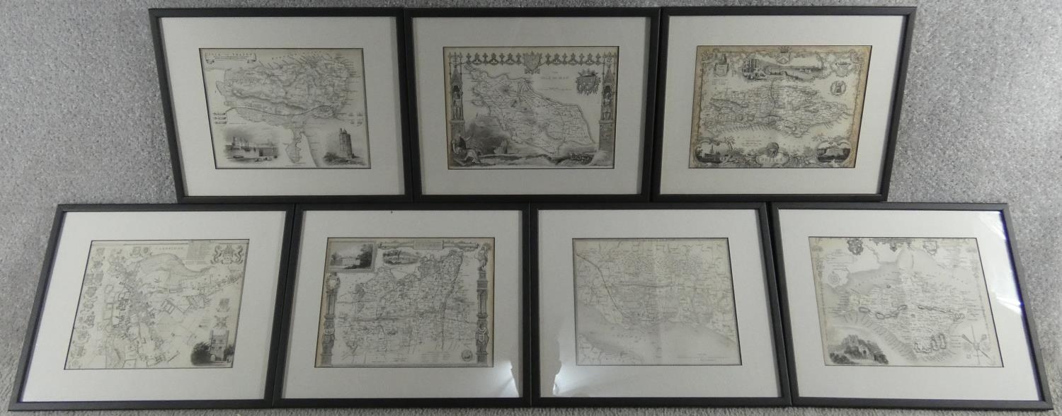 Seven framed and glazed antique engraved maps of various places in Great Britain. Sussex, Isle of