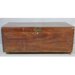 A 19th century camphor chest with inset military style brass handle. H.51 W.123 D.59cm