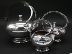 An American late 19th century Art Nouveau style three piece silver plated tea set by Meriden