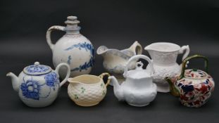 A miscellaneous collection of 19th century and later ceramics and porcelain to include teapots, milk