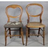 Two 19th century beech framed balloon back bedroom chairs. H.84 W.40 D.42cm