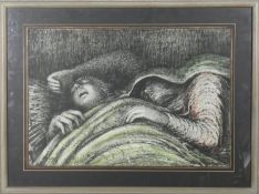 A framed and glazed Henry Moore print from the Shelter Series with impressed mark bottom right. H.53