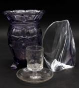 An antique crystal match striker, an amethyst glass vase with cameo roundels and an Art Glass