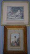 Two framed and glazed antique hand coloured lithographs. One of a lady printed in oil and colours by