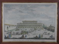 After Giuseppe Zocchi. A framed and glazed 19th century hand coloured engraving of The Pitti Palace.