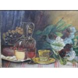 A framed oil on board, still life, signed L Vanaerschot. H.36 W.46cm