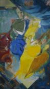 Jacquie Thompson, an oil on canvas, figural study after Vermeer, monogrammed with label to the