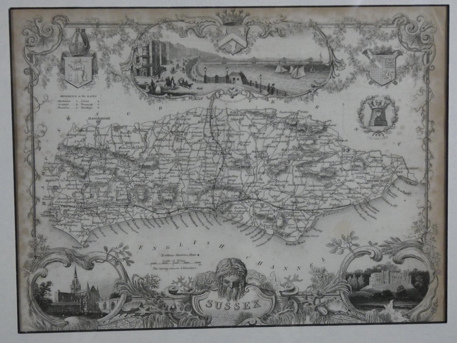Seven framed and glazed antique engraved maps of various places in Great Britain. Sussex, Isle of - Image 4 of 8