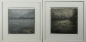 Benjamin Warner (B.1970), a pair of oils on canvas laid on board, London dock scenes, framed,