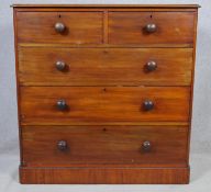 A 19th century mahogany chest of two short above three long drawers on plinth base. H.106 W.107 D.