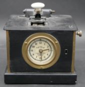 A C.1900 mechanical time recorder machine marked 8 day time stamp to the clock face, by Warwicks