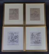 Four framed and glazed Classical antique engravings. Depicting various Classical scenes with