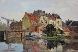 After Johannes Christiaan Karel Klinkenberg (1852-1924), a framed oil on canvas, townscape by a
