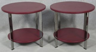 A pair of Poltrona Frau bedside tables in leather and chrome with embossed maker's mark. H.49 D.55cm