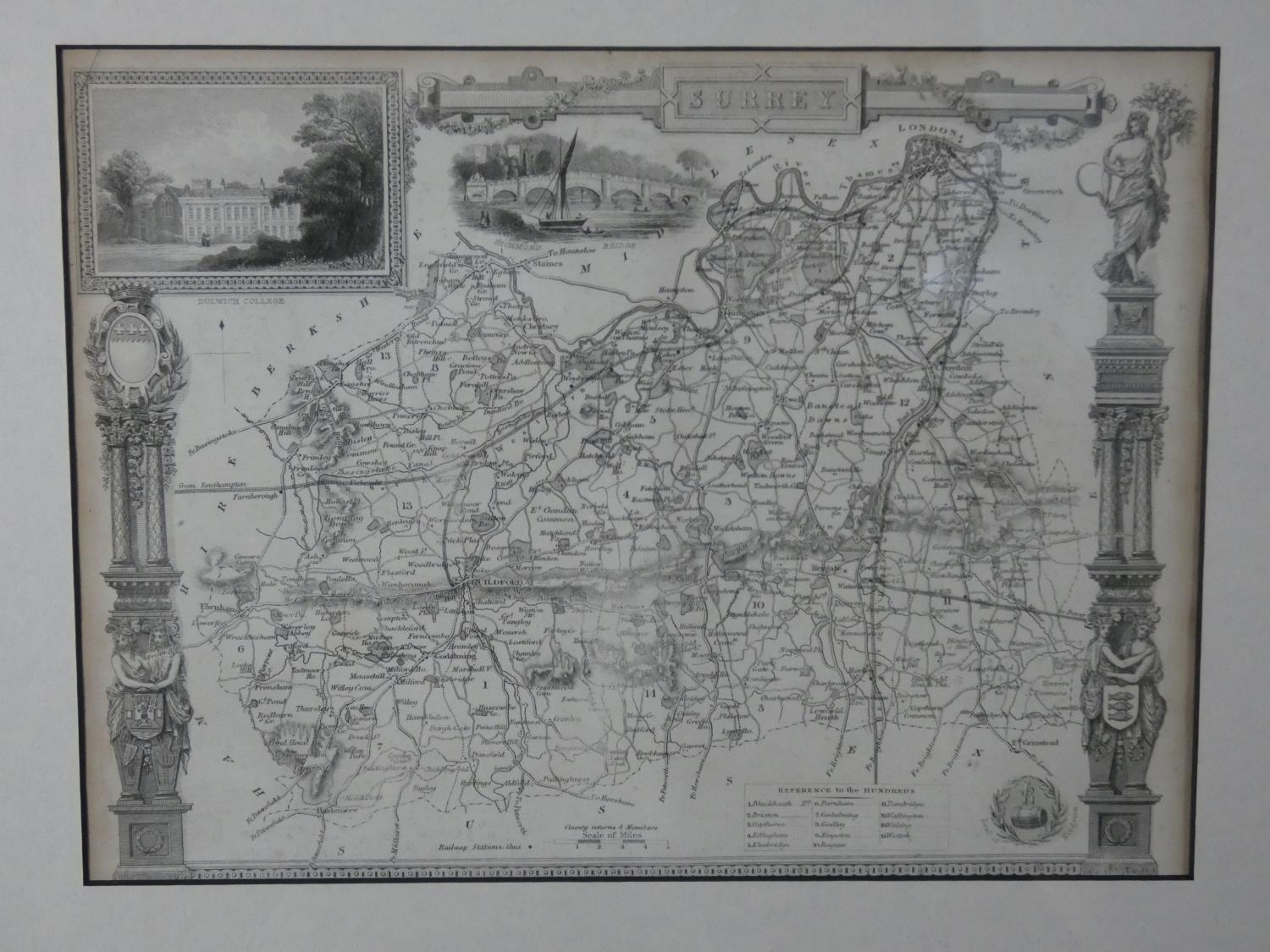 Seven framed and glazed antique engraved maps of various places in Great Britain. Sussex, Isle of - Image 6 of 8