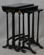 A nest of three early 20th century Chinoiserie lacquered graduating occasional tables. H.70.5 L.50