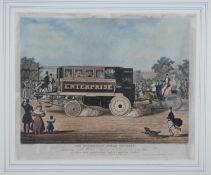 A framed and glazed 19th century hand coloured engraving of 'The Enterprise Steam Omnibus' drawn