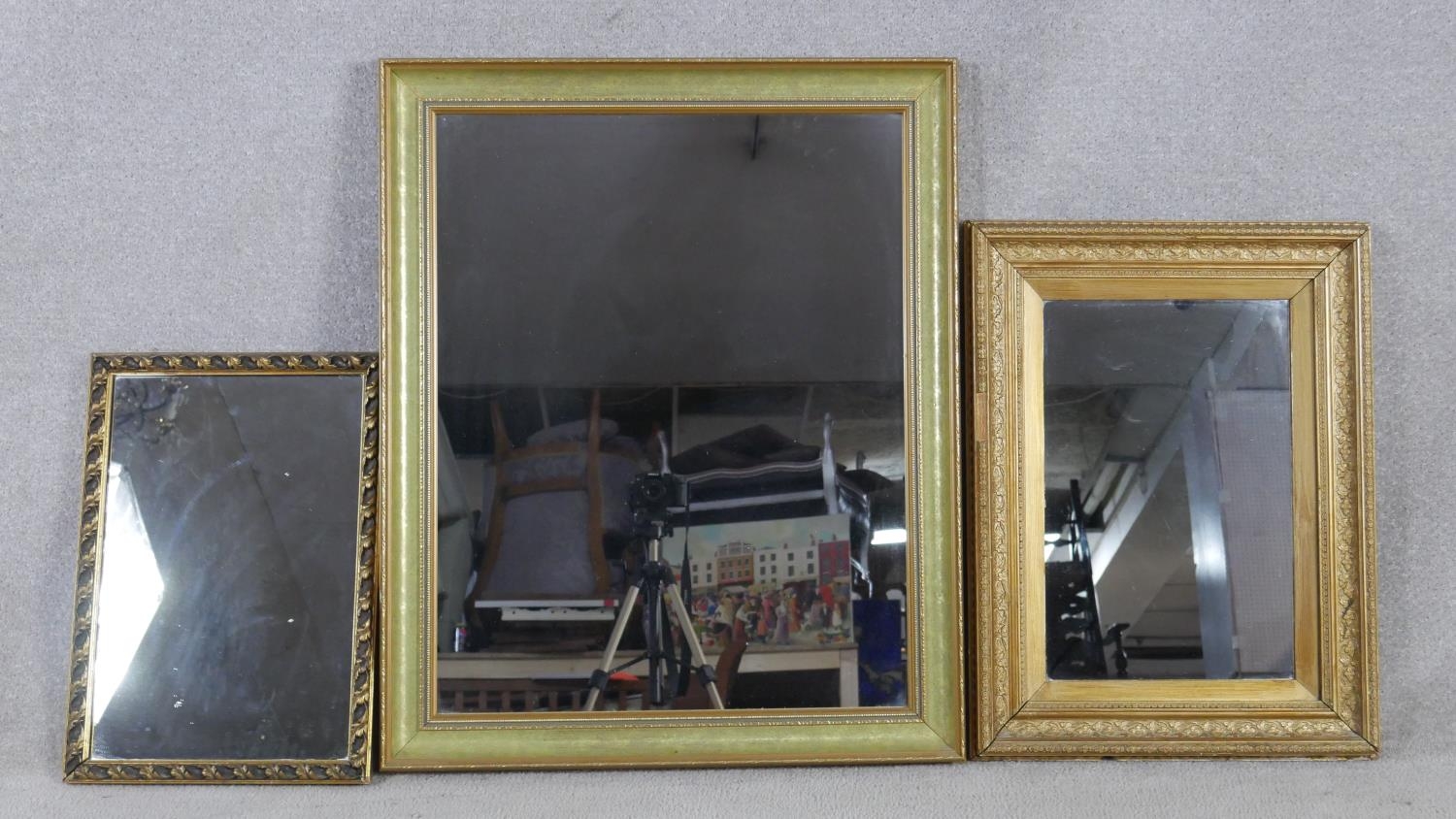 A miscellaneous collection of three gilt wall mirrors. H.83 W.68cm (Largest)