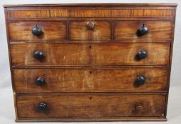 A 19th century mahogany chest of three short above three long drawers. H.93 W.122 D.56cm (feet