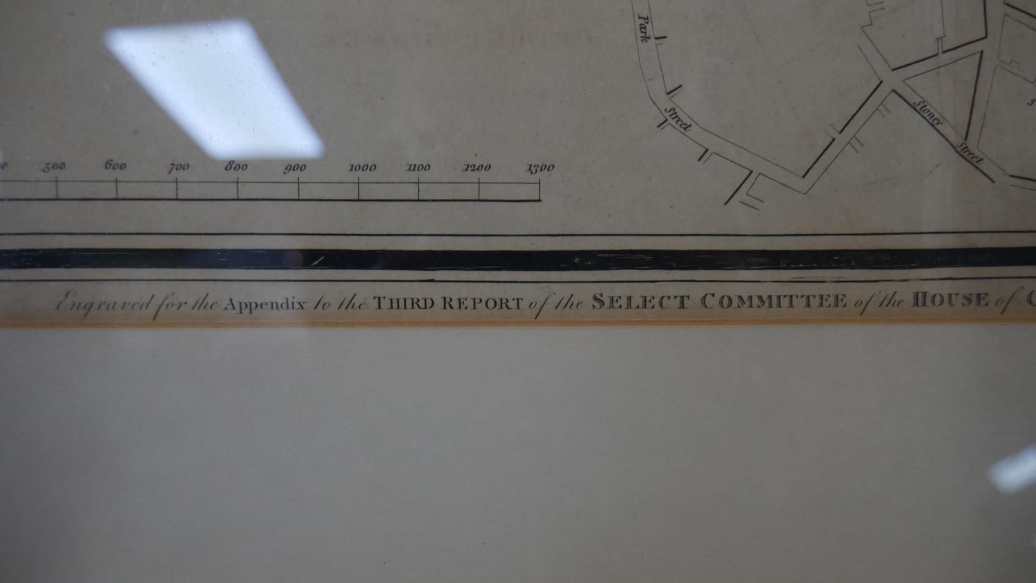 A framed and glazed antique architect's map showing 'The Plan of the Proposed Double Bridge and - Image 4 of 8